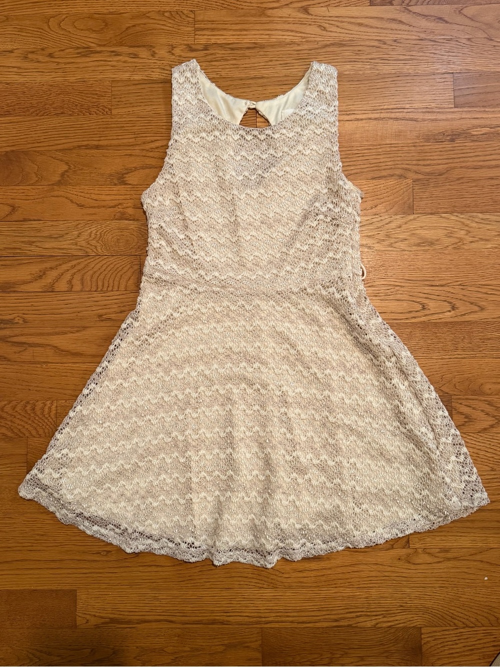 Sans Souci Cream Crochet Lace Fit & Flare Dress Size Large Juniors Boho Romantic - Picture 5 of 10
